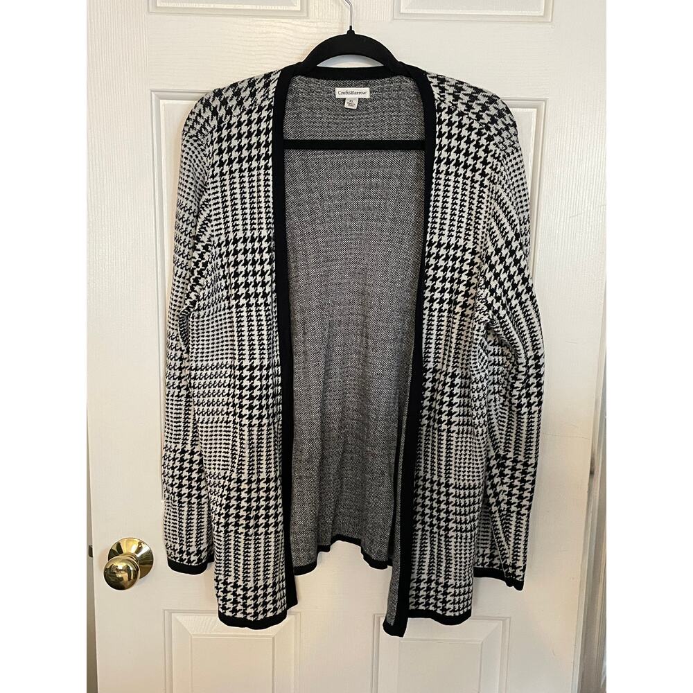 Croft & Barrow Women XL Houndstooth Plaid Checker OpenFront Cardigan Black White